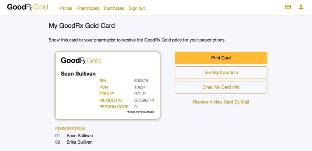 GoodRX Gold Card Example