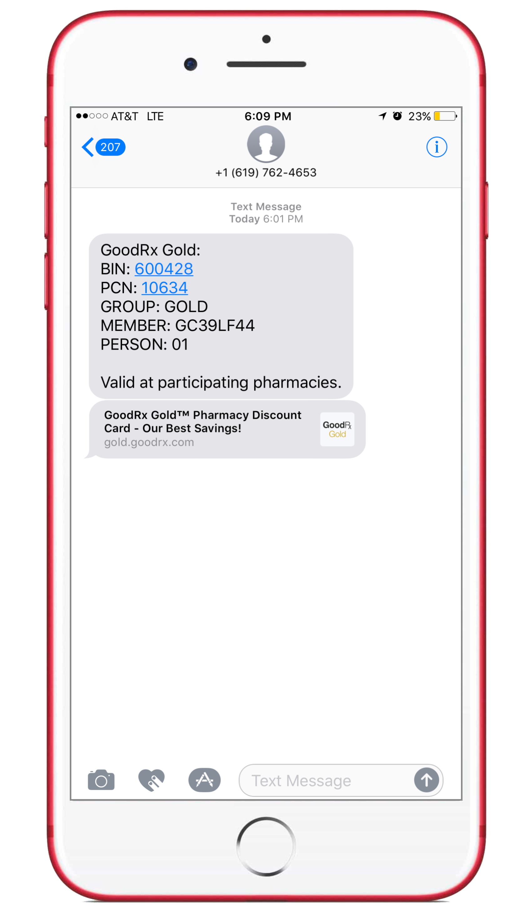 GoodRX Gold Receive Card Via Text Message