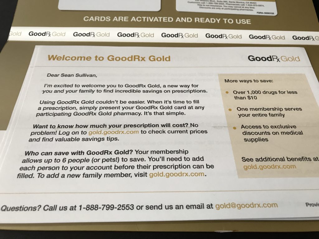 The GoodRx Gold Card Welcome Letter